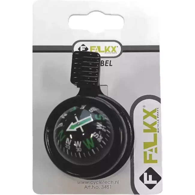 Falkx Fietsbel met kompas - Navigatiehulp - Zwart - Ø >30mm