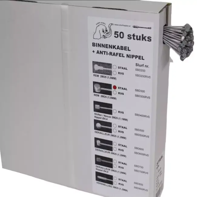 Slurf RVS binnenkabels - 2,25 m - Ton nippel - 50 stuks - Anti-rafel nippels