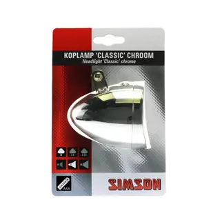 Simson Klassieke LED-fietskoplamp - Chroom - Inclusief AAA-batterijen - Traditioneel ontwerp - Zilver/chroom behuizing