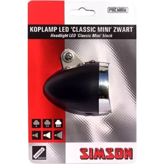 Simson Koplamp voorvork - klassiek design - spatwaterdicht - 4 LUX - zwart