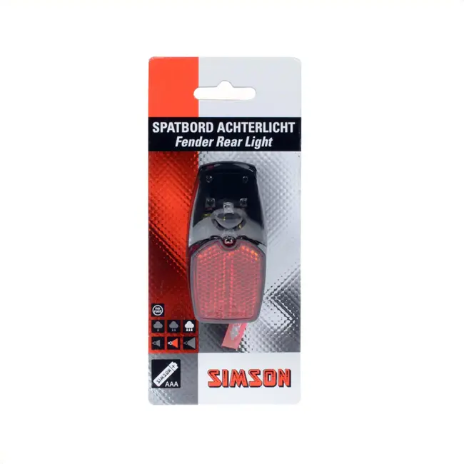Simson LED achterlicht voor spatbord - roestvrijstalen montage - spat- en regenwaterdicht - inclusief batterijen