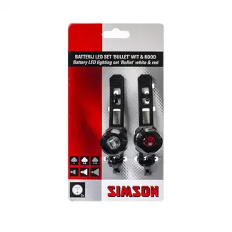 Simson LED fietslampenset - lichtgewicht aluminium - 2,5 LUX voorlicht - 1,5 LUX achterlicht - eenvoudig te bevestigen