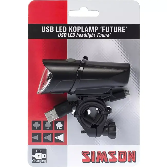 Simson USB LED fietskoplamp - 30 LUX - Oplaadbaar met USB - Eenvoudige montage