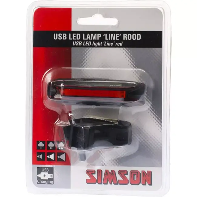Simson USB oplaadbare LED fietslamp - 20 LED's - 3 LUX - rood