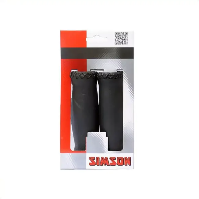Simson Lederen handvatten - handgestikt - zwart - lang - comfort foam vulling