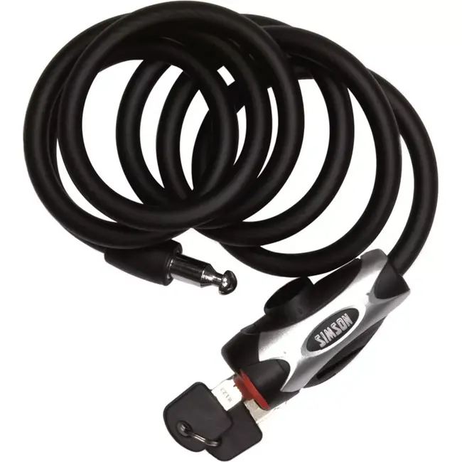Simson Extra lang spiraalkabelslot - 12mm dikte - 180cm lengte - mat zwart - inclusief bevestiging en sleutels