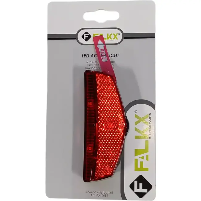 Falkx Modern achterlicht - LED - 2 LEDs - Low battery indicator - 80/50mm montage - Inclusief batterijen