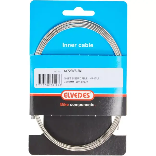 Elvedes Binnenkabel versnelling RVS - 3 meter - Nippel 4x4mm - Geschikt voor bakfietsen en tandems