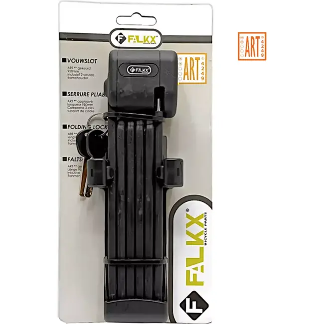 Falkx Vouwslot 95 cm - ART-2 gecertificeerd - Anti-picking cilinder - Inclusief framehouder - Zwart