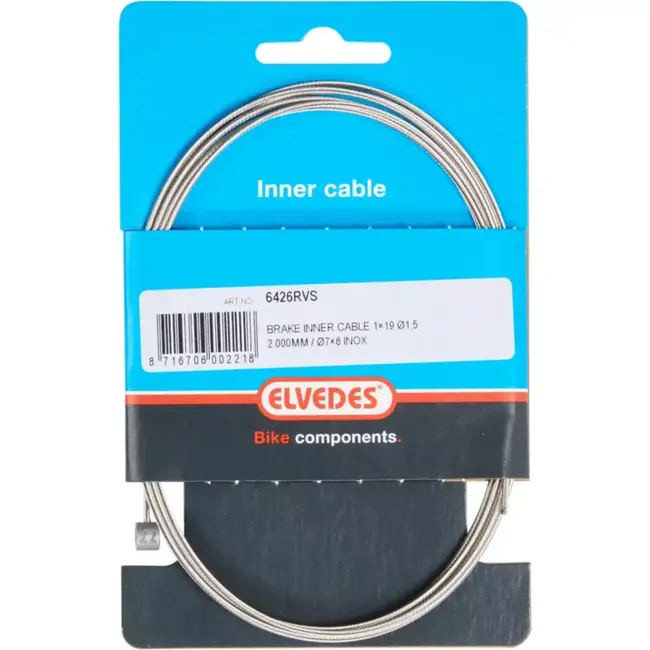 Elvedes Roestvrijstalen remkabel - 2m - 1,5mm - Ton nippel 7x6mm