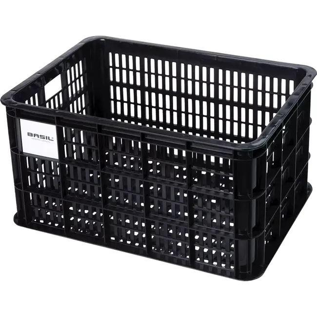 Basil Fietskrat L - 40L - Gerecycled Kunststof - Zwart - Inclusief Kratclicker