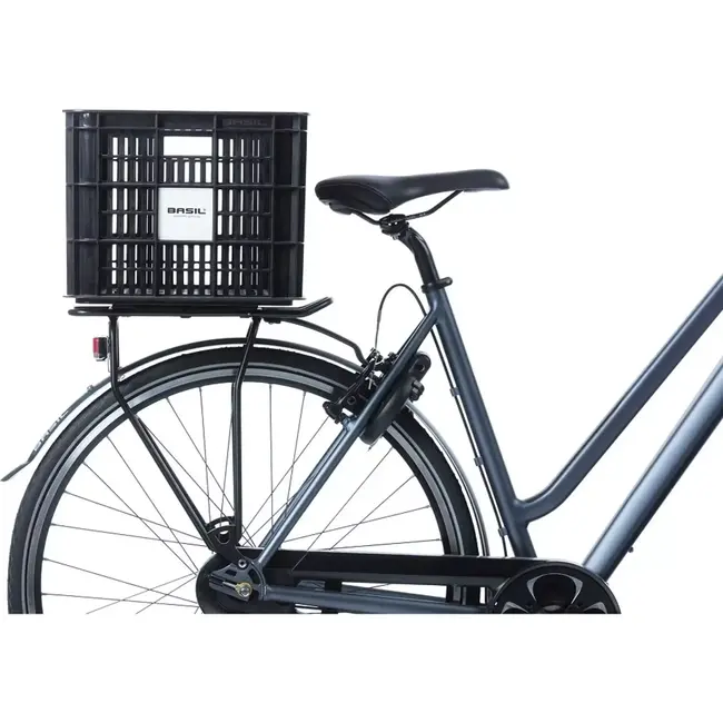 Basil Fietskrat L - 40L - Gerecycled Kunststof - Zwart - Inclusief Kratclicker