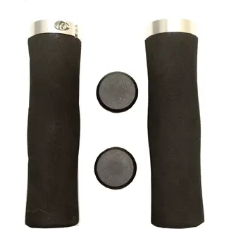 Falkx Zwarte ergonomische fietshandvatten - 130 mm - met zilveren lock ring