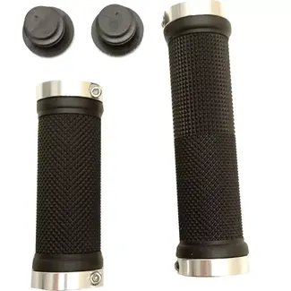 Falkx Zwarte fiets handvatten - Comfortabele grip - Zilveren lock ring - Lengte 95/130 mm