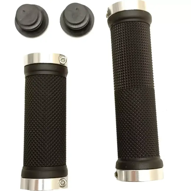Falkx Zwarte fiets handvatten - Comfortabele grip - Zilveren lock ring - Lengte 95/130 mm