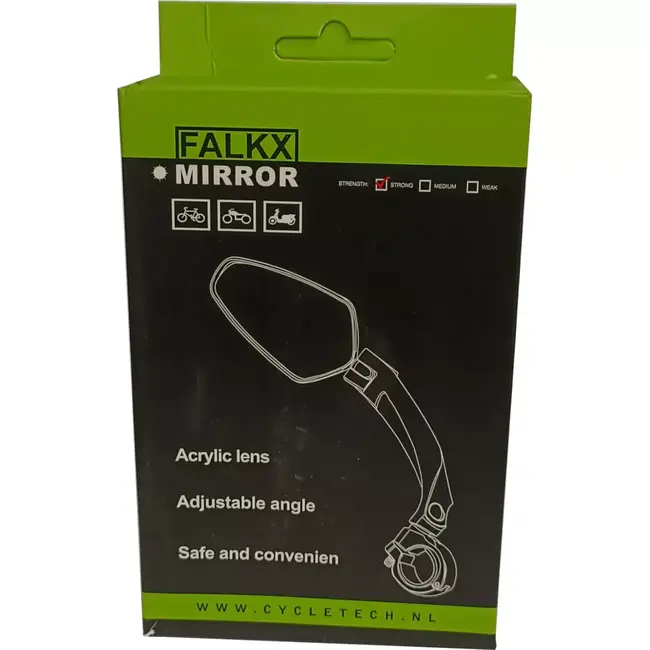 Falkx Fietsspiegel links - acryl glas - 11x5 cm - verbeterde zichtbaarheid