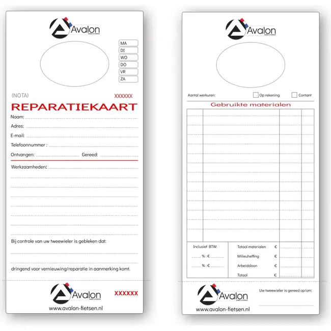 Avalon Genummerde reparatiekaarten - 250 stuks - Voor diverse reparatiebehoeften