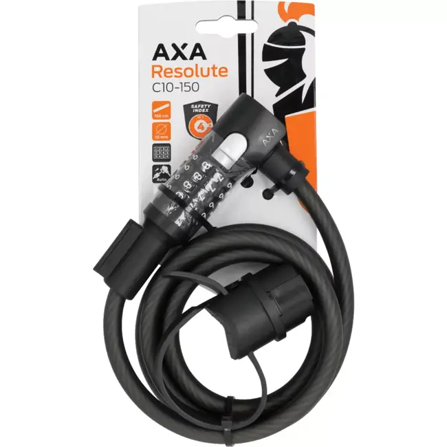 AXA Kabelslot met cijfercode - 150 cm - Zwart - Beveiligingsniveau 4 - Luxe coating