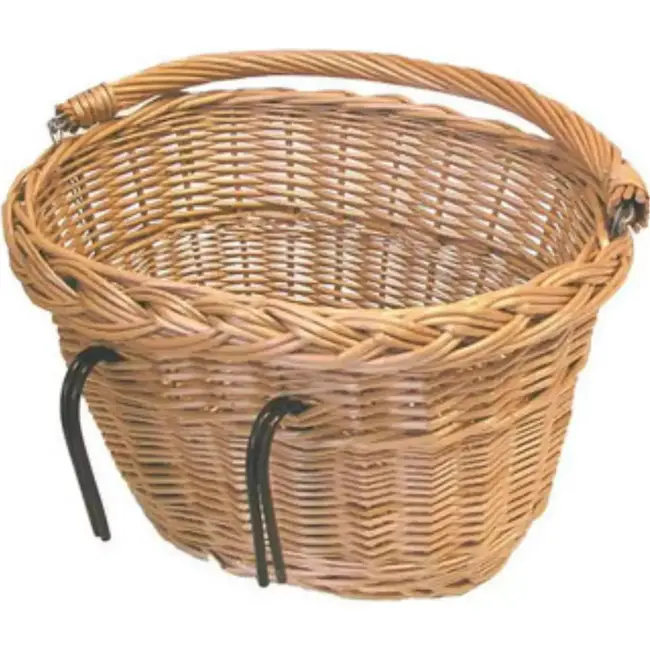 Basil Ovale rieten fietsmand - natuurlijk gelakt - met haken en hengsel - 37x27x22 cm