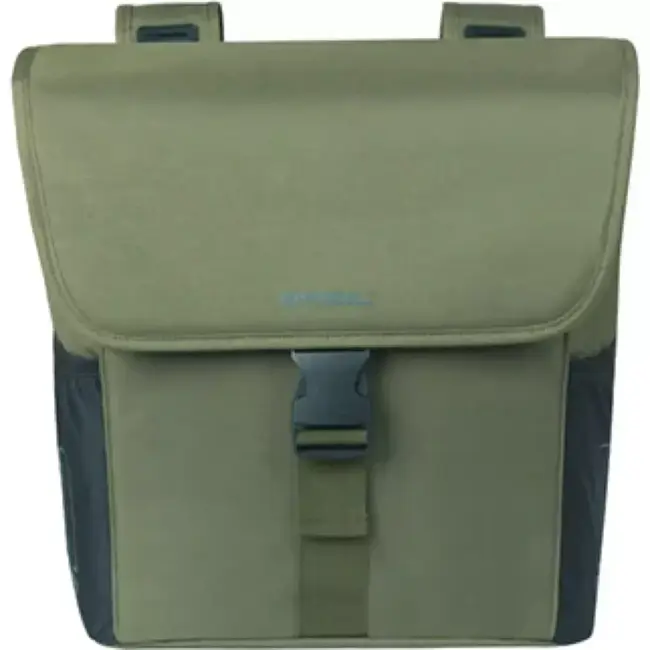 Basil Dubbele fietstas - 32L - donker groen - waterafstotend - reflectiedetails