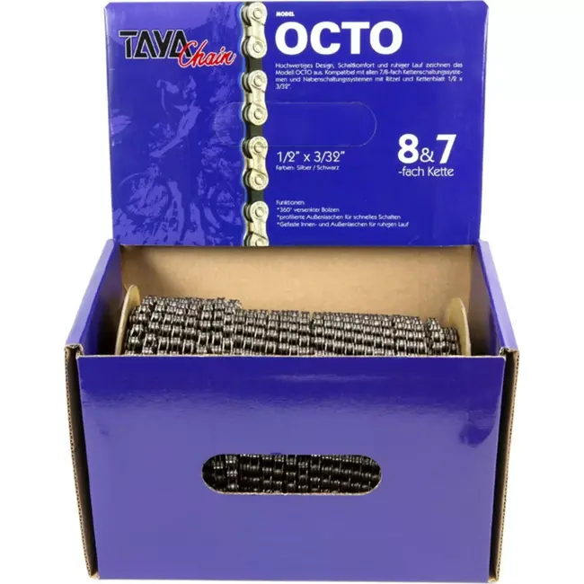 Taya Ketting voor 7/8-speed fietsen - zilver/zwart - 30 meter rol - incl. verbindingsschakels