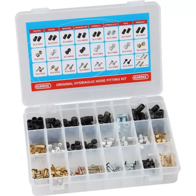 Elvedes Hydroslang aansluitingen - 210 stuks - Geschikt voor Avid, Formula, Hayes, Magura, Shimano - In opbergbox