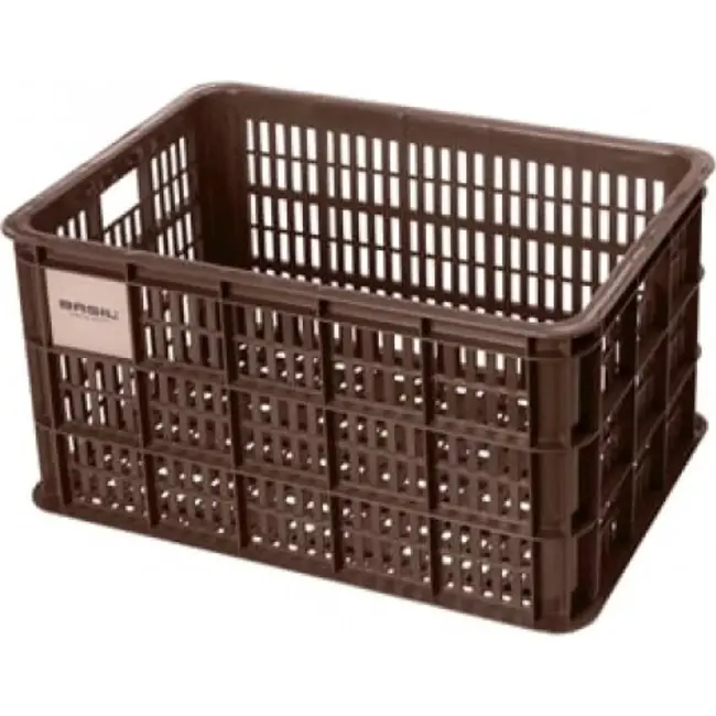 Basil Fietskrat L - Gerecycled Kunststof - 40L - Bruin - Voor Diverse Fietsdragers