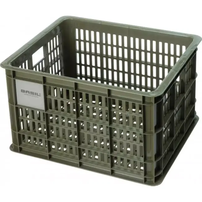 Basil Fietskrat M - Gerecycled Kunststof - Mosgroen - 29,5L - Compatibel met MIK/Racktime