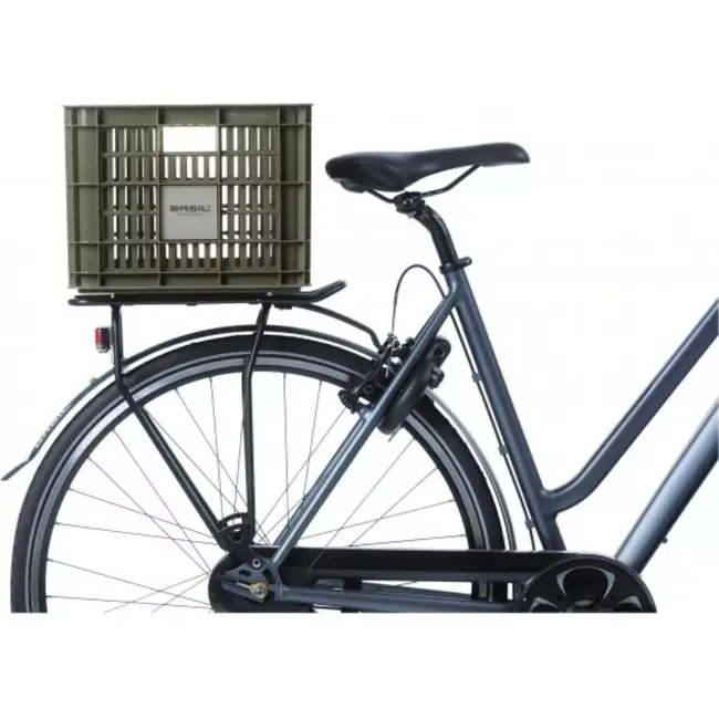Basil Fietskrat M - Gerecycled Kunststof - Mosgroen - 29,5L - Compatibel met MIK/Racktime