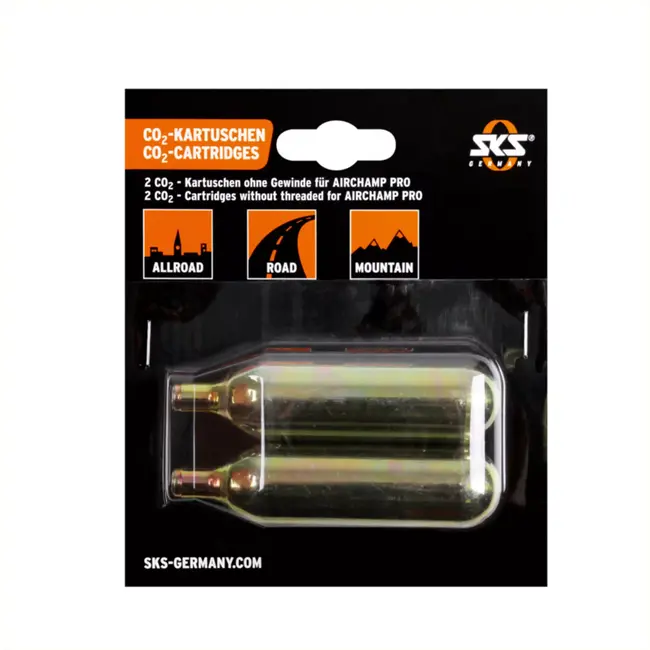 SKS CO2 patronen - 16 gram - zonder schroefdraad - set van 2 - ideaal voor onderweg