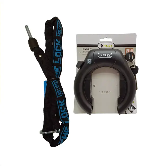 Falkx Ringslot met insteekketting - Zwart - 120 cm - Hoge beveiliging - Inclusief 2 sleutels
