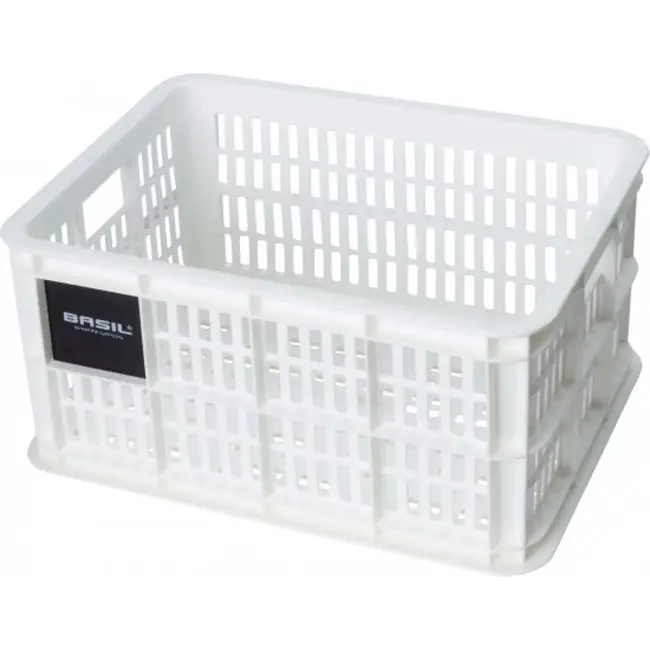 Basil Fietskrat S - Gerecycled Kunststof - Multifunctionele Bodem - 17,5L - Wit