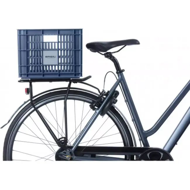 Basil Fietskrat medium - gerecycled kunststof - 29,5L - blauw - compatibel met MIK en Racktime