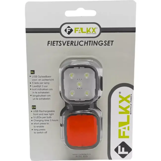 Falkx Siliconen LED fietsverlichting - 5 standen - USB oplaadbaar - Zwart