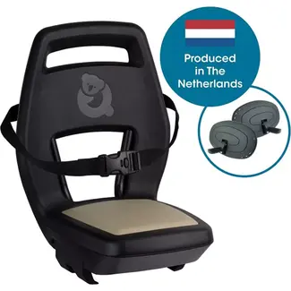 Qibbel Fietszitje 6+ - Verstelbaar - Veiligheidsgordel - Inklapbare Voetsteunen - Khaki/Zwart/Zand