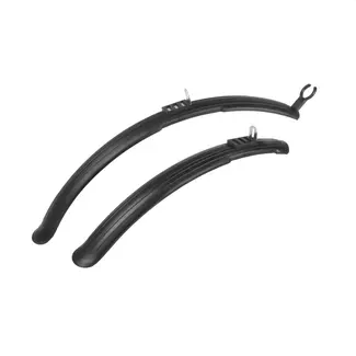 M-Wave Spatbordenset - Variabele Clipbevestiging - Lange Spatbescherming - Kunststof - 26-29 inch - Zwart
