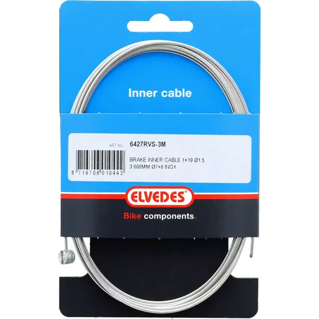 Elvedes RVS binnenremkabel - 300 cm - ton nippel - zilver - duurzaam en betrouwbaar
