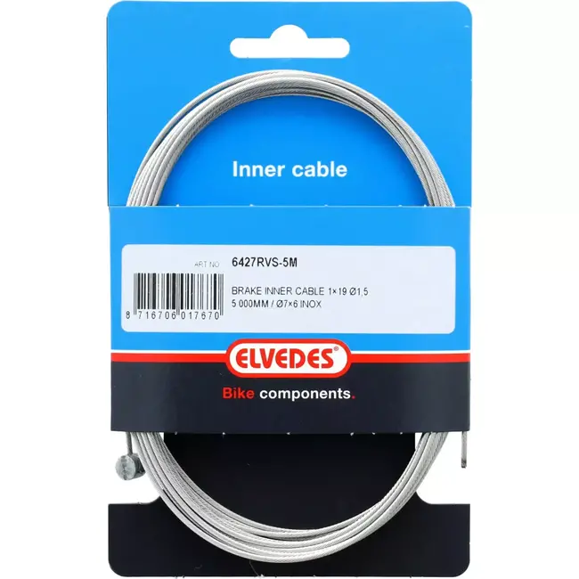 Elvedes Remkabel RVS 500 cm - Ton nippel - Duurzaam en betrouwbaar - Zilver - Voor fietsen