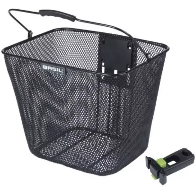 Basil Afneembare fietsmand - Staal - Zwart - Met stuurpenhouder - 26x22x28 cm