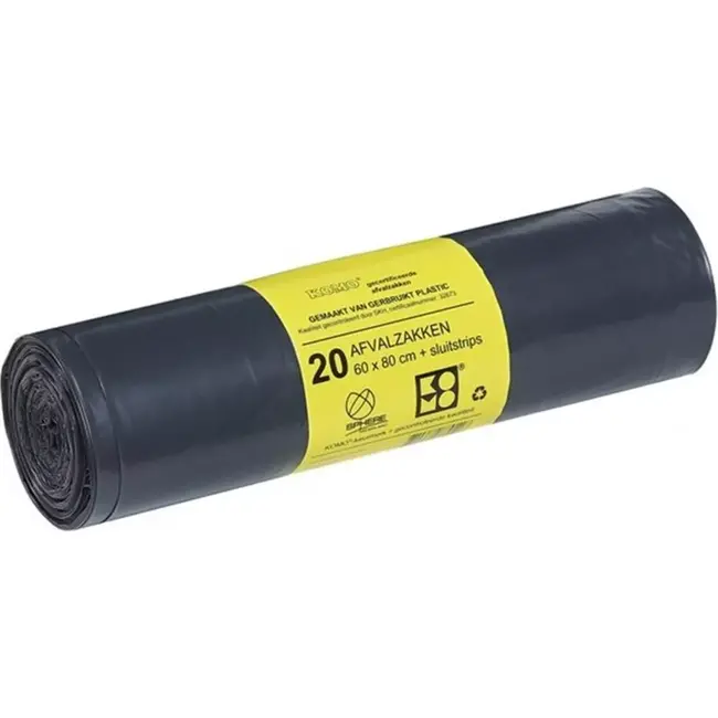 KOMO Vuilniszakken - 60 liter - Hoge scheurweerstand - Sluitstrips - 20 stuks op rol