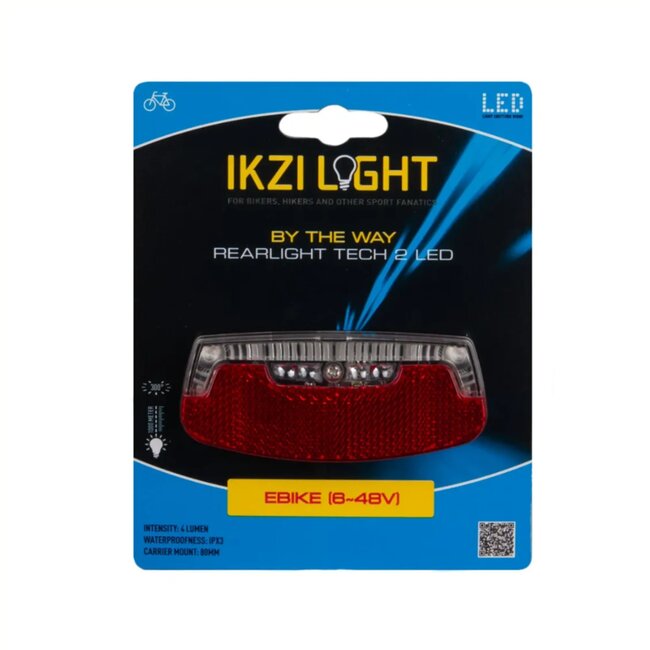 Ikzilight Achterlicht E-bike - 2xLED - Reflector - Standlicht - 8-48V - Zichtbaar tot 1000m