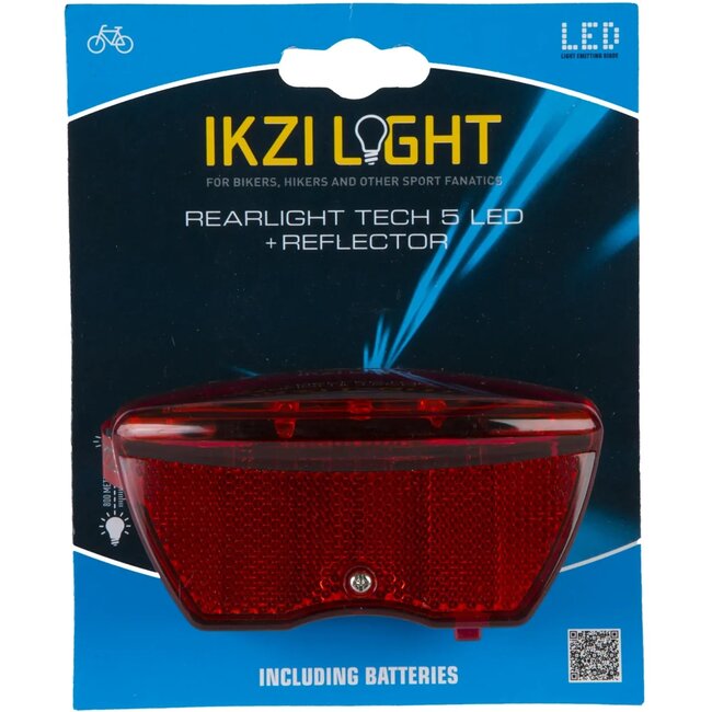 Ikzilight Achterlicht fiets - 5 LED's - Batterij - Reflector - Zichtbaar tot 800m