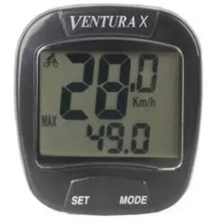 Ventura Bekabelde fietscomputer - 10 functies - Compact ontwerp - Zwart