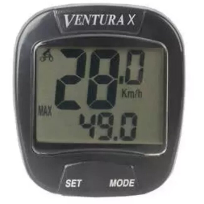 Ventura Bekabelde fietscomputer - 10 functies - Compact ontwerp - Zwart