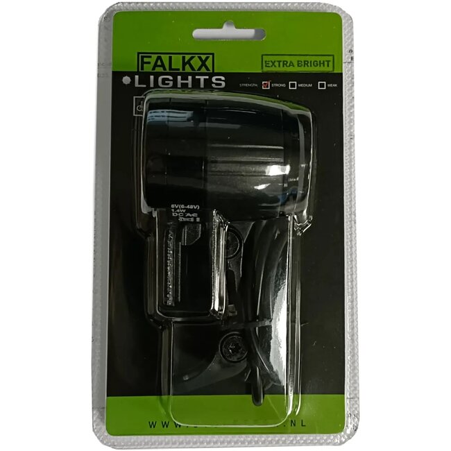 Falkx E-Bike koplamp - 100 Lux - aluminium - waterproof - 6V-48V - zwart
