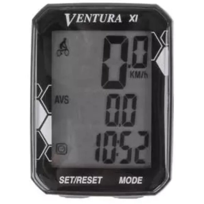 Ventura Fietscomputer met 11 functies - bekabeld - compact ontwerp - zwart