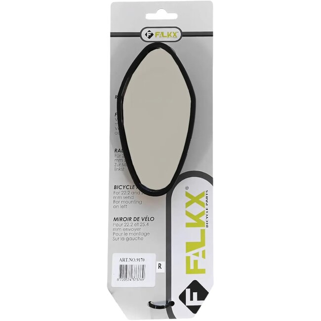 Falkx Fietsspiegel rechts - acryl glas 11x5 cm - verstelbare arm 21 cm - zwart
