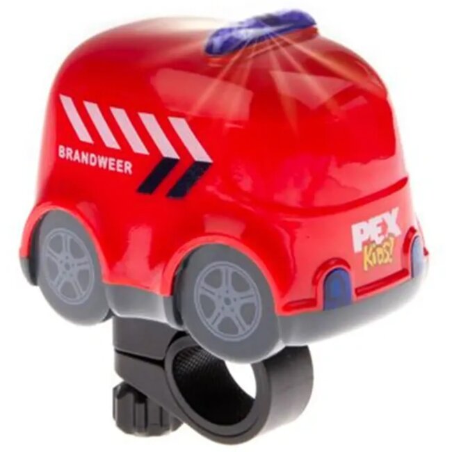 Pexkids Fietstoeter voor kinderen - Brandweerdesign - 6 geluiden en licht - Rood