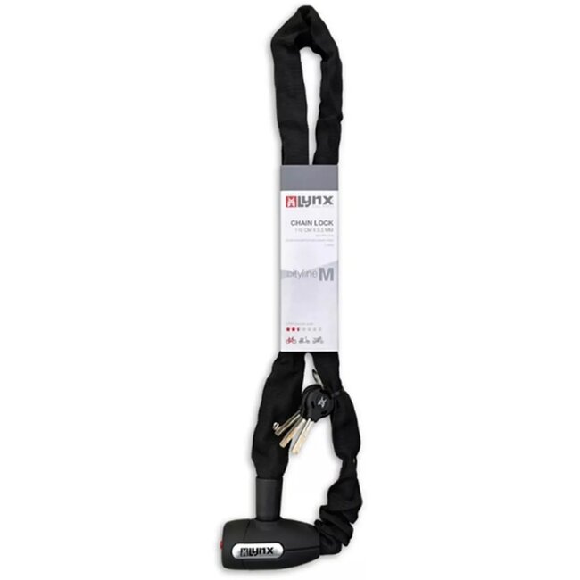 Lynx Kettingslot - Gehard Staal - Auto-click Systeem - 5.5x110 cm - Zwart - Inclusief 3 Sleutels