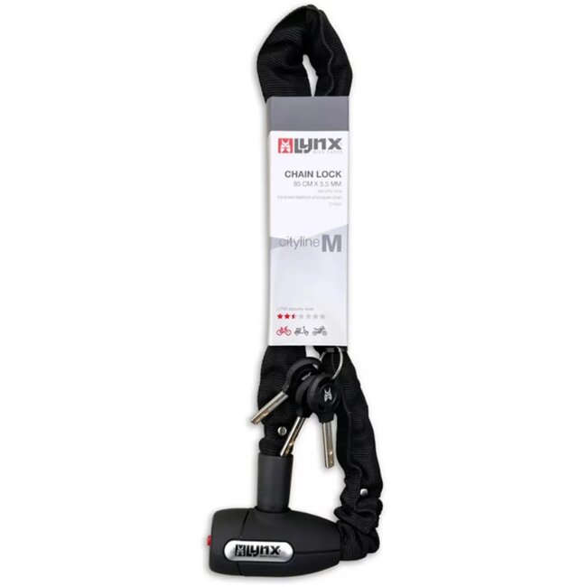 Lynx Kettingslot met auto-click systeem - gehard staal - 85 cm - zwart - inclusief 3 sleutels